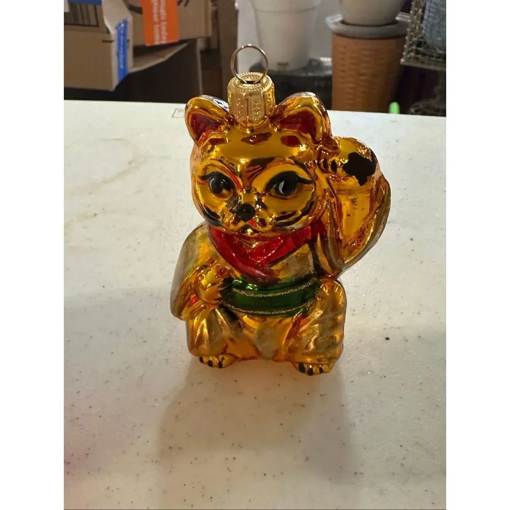 Holiday Christmas Cat Kitten Blown Glass Ornaments Set of 3